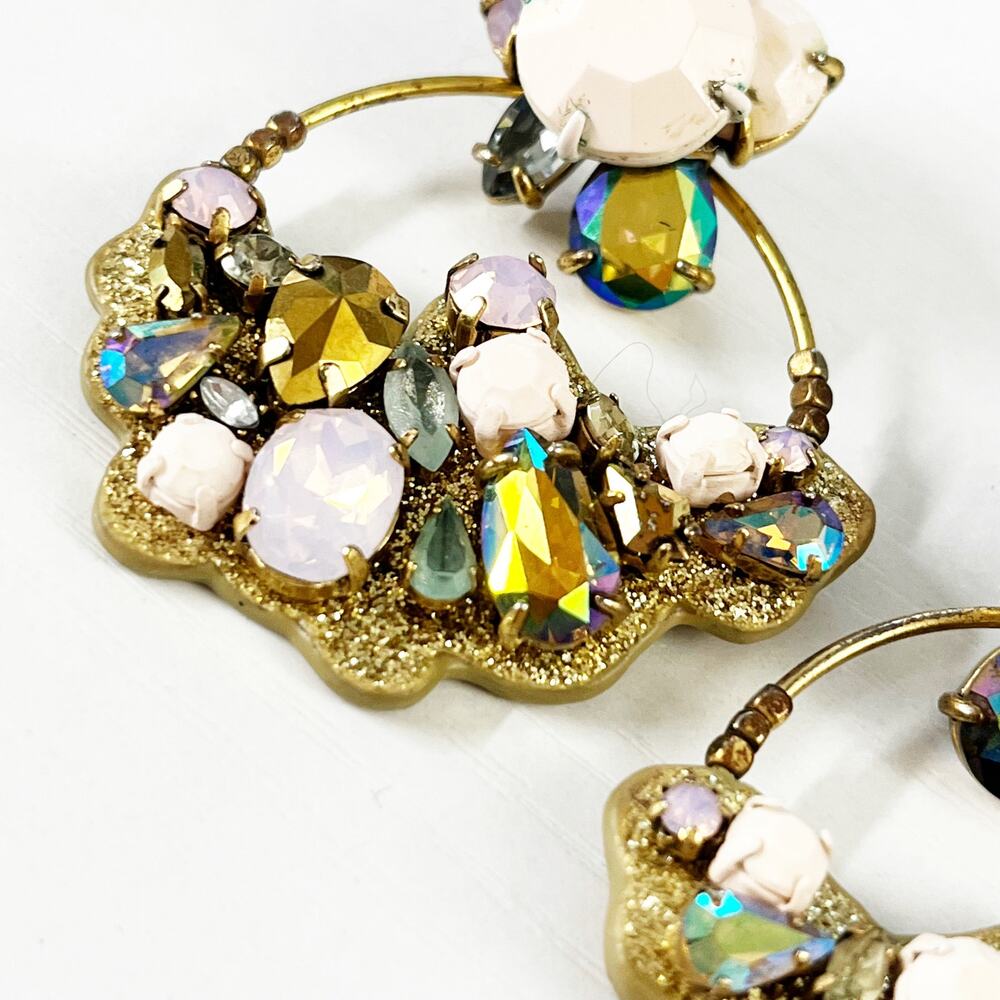 J. Crew Pink & Aurora Borealis Leather Back Hoop Earrings - Picture 4 of 9